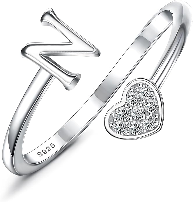 MILACOLATO 925 Sterling Silver Initial Rings for Women Teen Girl 18K Gold Plated Heart Initial Rings Adjustable Capital Letter Ring Stackable Thumb Pinky Rings for Daughter Birthday Bridesmaid Gifts Jewelry, A to Z