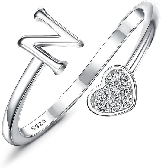 MILACOLATO 925 Sterling Silver Initial Rings for Women Teen Girl 18K Gold Plated Heart Initial Rings Adjustable Capital Letter Ring Stackable Thumb Pinky Rings for Daughter Birthday Bridesmaid Gifts Jewelry, A to Z
