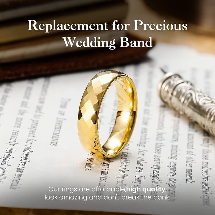 King Will Tungsten Carbide Wedding Ring for Men Women Promise Ring for Couple 2mm/4mm/6mm Black/Silver/Gold/Rose Gold Multi-faceted Shining Luster High Polished Wedding Band Comfort Fit