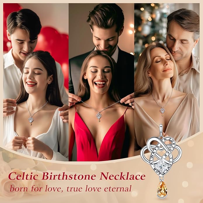 Birthstone Necklace for women Celtic Jewelry Trinity Necklace Pendant 925 Sterling Silver Necklace Birthday Valentines Gift for Her Cable Length 18"