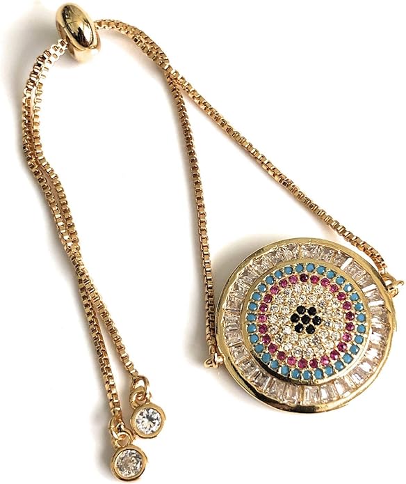 SIFRIMANIA Evil Eye Adjustable Sliding Bead Shiny Bracelet Lucky Charms Jewelry for Women of All Ages