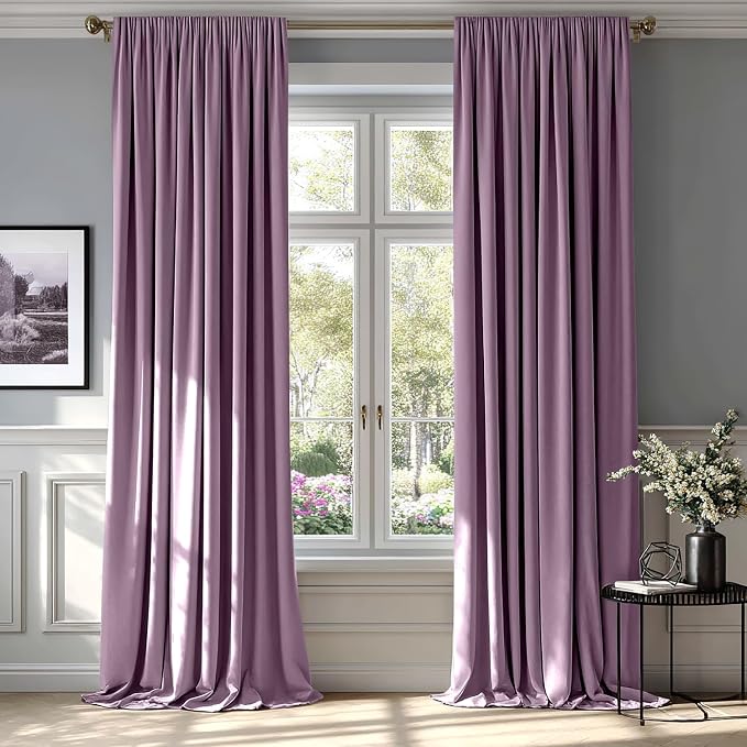 MIULEE Lavender Blackout Velvet Curtains Drapes 108 Inch Long 52"x108" | Luxurious Bedroom Living Room Decor, Room Darkening, Thermal Insulated, Rod Pocket Design, Super Soft Fabric, Extra Long