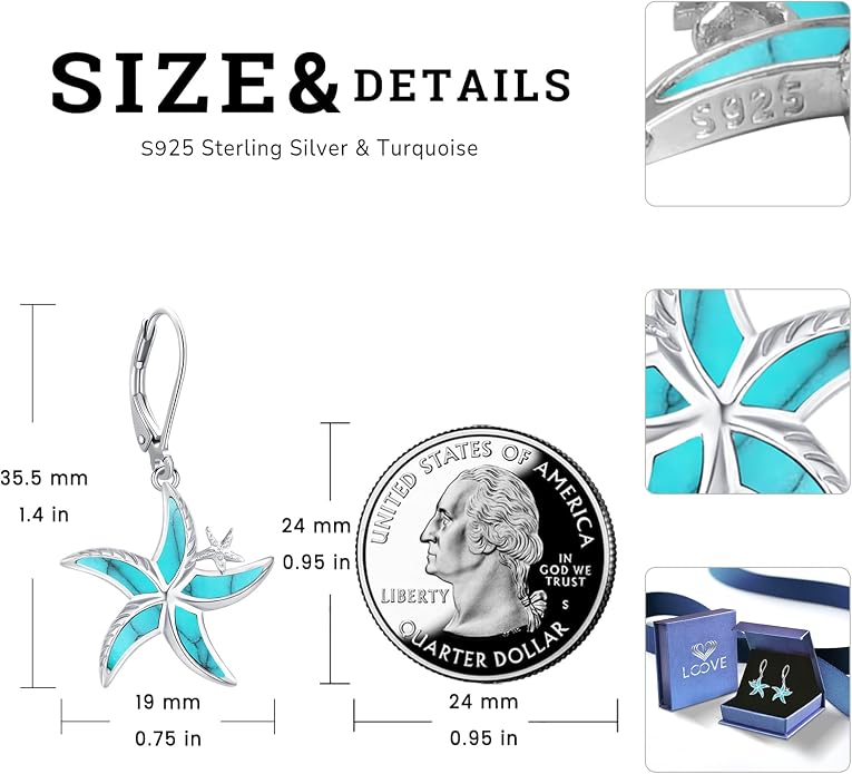 Black Cat/Turtle/Moonstone//Turquoise/Flower/Tree of Life Earrings Sterling Silver Cute Animal Leverback Dangle Earrings Jewelry Gifts