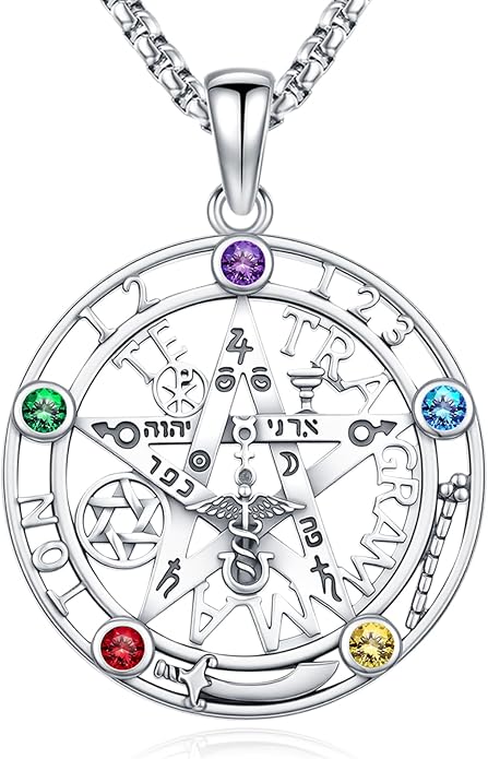 Pentagram Necklace Sterling Silver Triple Moon Goddess/Celtic Knot Witches Knot/Ankh/Sun and Moon/Hecate/Lilith/Santa Muerte/Tetragrammaton Pendant Necklace Pagan Wiccan Magic Egyptian Amulet Jewelry for Women Men