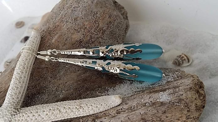Handmade Sea Glass Earrings, Hawaiian Jewelry for Women, Long Teardrop Earrings Beach Jewelry, Sea Glass Jewelry For Women Birthday Gift For Her