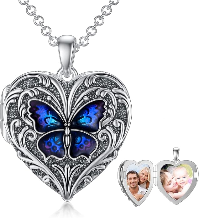 SOULMEET Personalized Silver Locket Necklace That Holds Pictures Photo Keep Someone Near to You, Memorial Custom Lockets Necklaces Letters Engraving for His Her