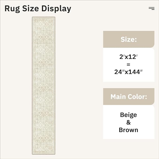 Soalmost Runner Rug 2x12 Washable Non-Slip Hallway Runner Rugs for Kitchen Bathroom Laundry Room Beige/Brown Vintage Floor Carpet Runners for Hallways Entryway