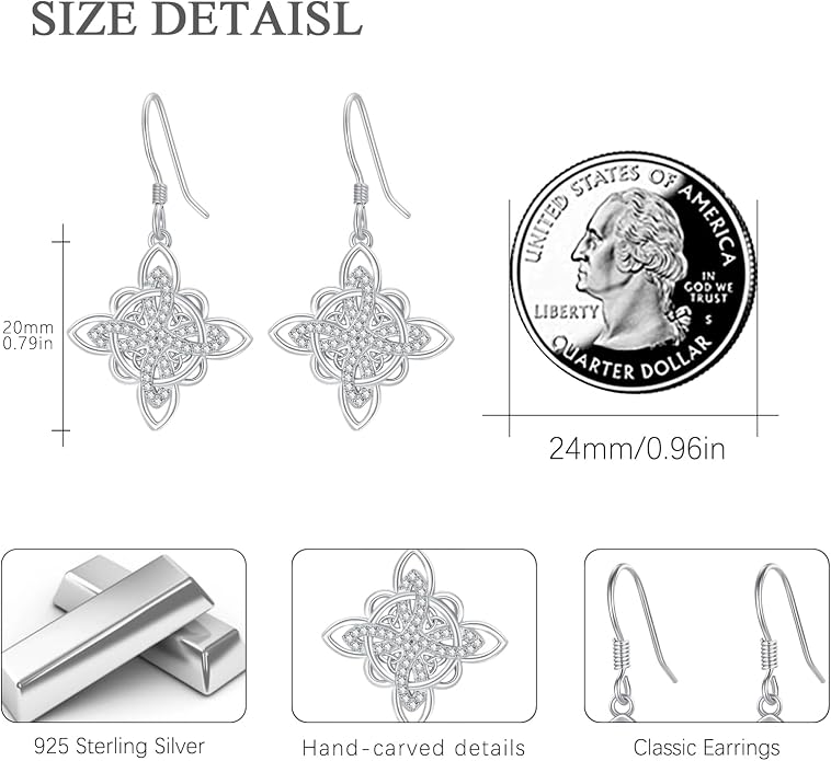 Celtic Knot Earrings 925 Sterling Silver Abalone Drop Dangle Celtic Earrings Gifts for Women