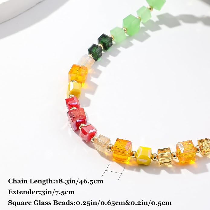 LALAPPLE Colorful Beaded Gemstone Necklace for Women, Boho Rainbow Bead Choker with Natural Stone Crystal Beads, Handmade Summer Beach Necklace Jewelry