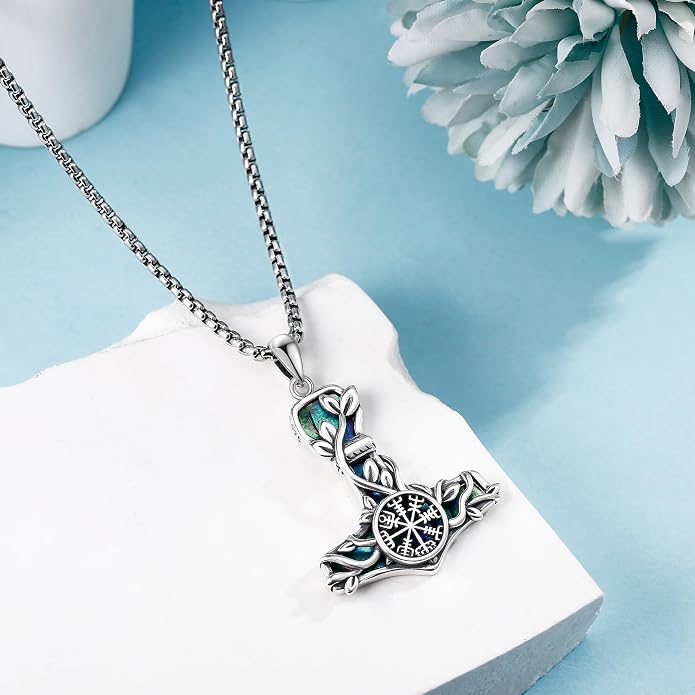 Viking Compass Necklace Sterling Silver Runes Vegvisir Pendant Necklace Mothers Day Jewelry Gift for Women Mom