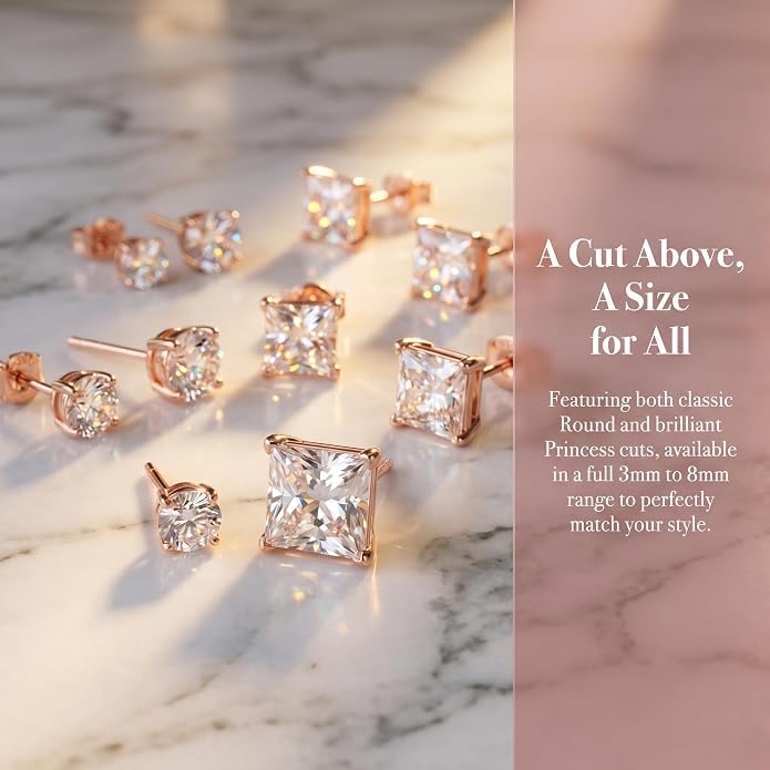 12 Pairs Stud Earrings Set, 3-8mm Cubic Zirconia Earrings for Women & Men 316L Stainless Steel Earring Hypoallergenic Small Earring Nickel Free