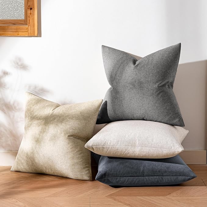a moment Waterproof Throw Pillow Covers Set of 4,24x24 Inch Outdoor Stain Resistant Pet Friendly Pillowcases Cushion Covers for Patio Sofa and Living Room,Soft Charcoal
