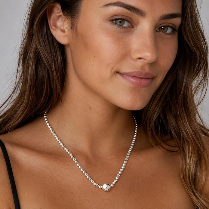 COBI Paperclip Chain Necklace for Women,Beaded Necklace,18K Gold /925 Sterling Silver Plated,Chunky Link Chain Necklace for Daily Wear,Ideal Gift for Her 17"