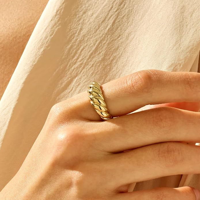 Gold Silver Rings Set for Women Chunky Statement Rings ZC Dome Evil Eye Croissant ring Thick 18K Gold Plated Band Rings