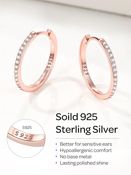 ChicSilver 925 Sterling Silver Huggie Earrings for Women 14K Gold Plated Silver Hoop Earrings for Women Hypoallergenic Small Cubic Zirconia Huggie Earring (6/8/10/12/14/16/18/20mm)