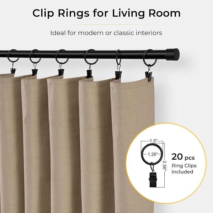 INOVADAY 100% Blackout Curtains for Bedroom, Taupe Black Out Curtains 84 Inch Long, Clip Rings Linen Blackout Drapes, Thermal Insulated Room Darkening for Living Room, 2 Panels - W50xL84
