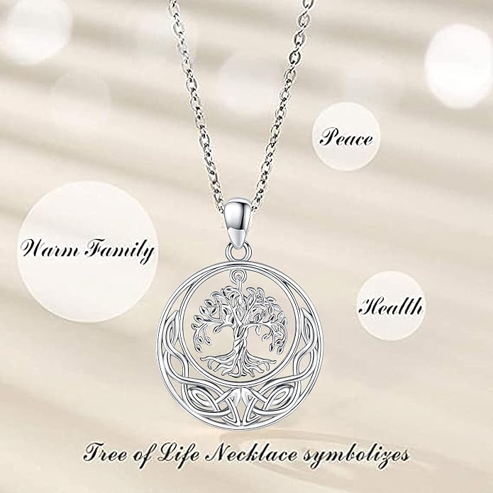 Aniu Tree of Life Necklace for Women, 925 Sterling Silver Mother of Pearl Family Palm Tree Charm Pendant Jewelry for Birthday Christmas Gift