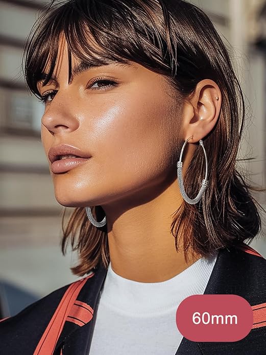 FOCALOOK 14K Gold Plated Hoop Earrings, Lightweight Hypoallergenic Large Stainless Steel Black Hoops Earrings for Women 20/30/40/50/60/70/80mm
