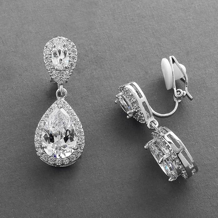 Mariell Cubic Zirconia Crystal Teardrop Dangle Bridal and Wedding Earrings, CZ Jewelry for Brides, Bridesmaids, Homecoming, Prom and Dressy Everyday Wear
