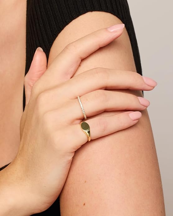 PAVOI 14K Gold Plated Pinky Signet Ring for Women | Lightweight Statement Bands | Chunky Signet Stackable Rings
