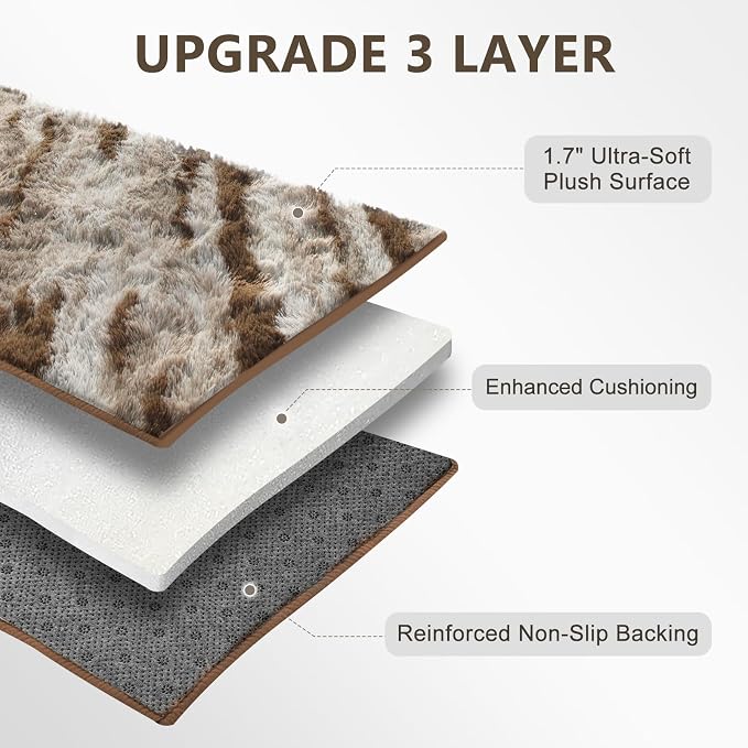 Large Shaggy 6x9 Area Rugs for Living Room Decor, Non-Slip Tie-Dyed Rugs for Bedroom Kids Playroom Dorm Room, High Pile Ultra Soft Carpet, Khaki