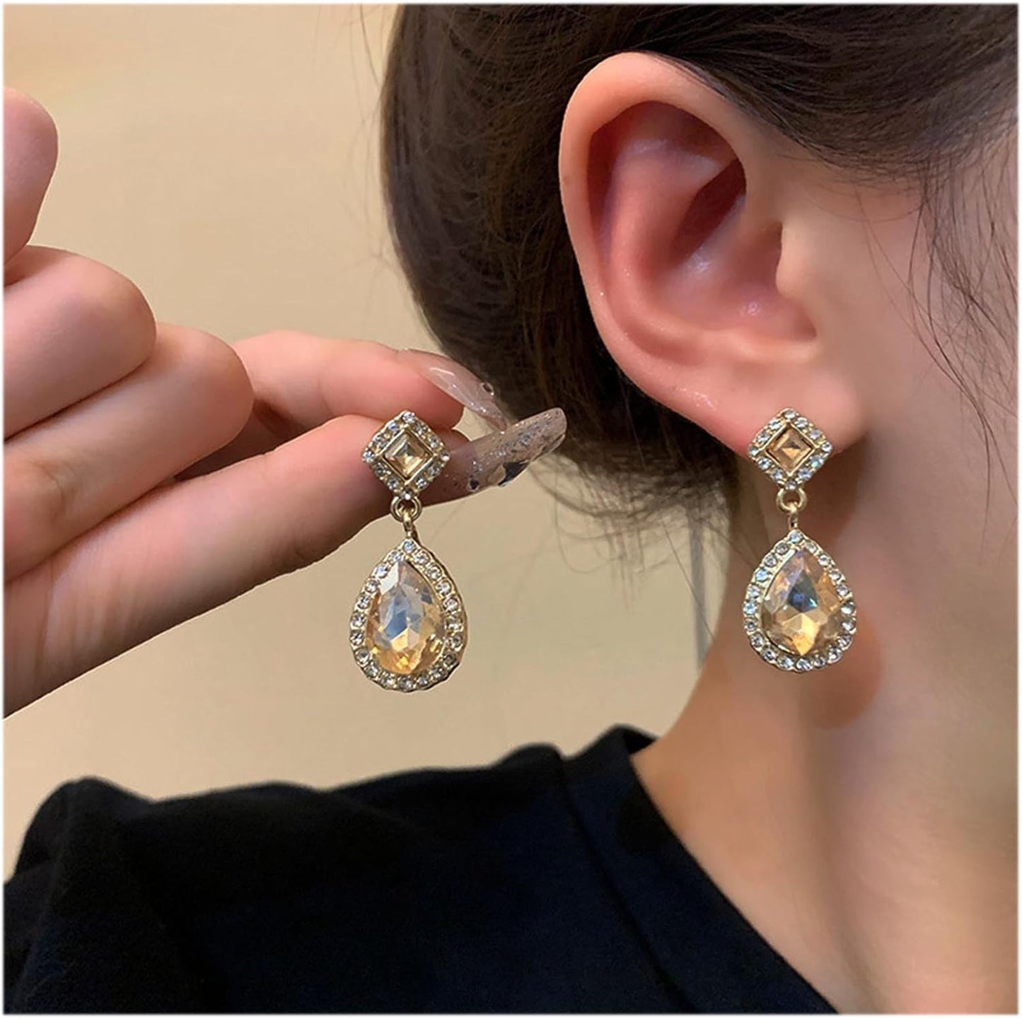 Vintage Crystal Teardrop Earrings Rhinestone Drop Earrings Sparkly Cz Teardrop Dangle Earrings Gold Square Gem Stud Earrings Jewelry for Women