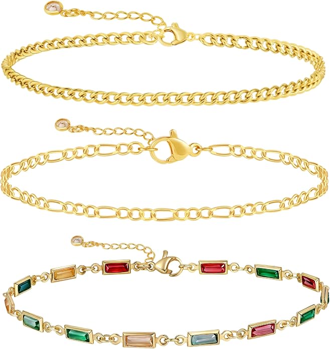 Rotnso Anklets for Women 14K Gold Silver Plated Ankle Bracelets Trendy Waterproof Boho Anklets Set Adjustable Dainty Cute Diamond Beaded Heart Non Tarnish Summer Beach Jewelry Gift