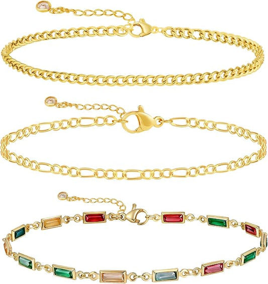 Rotnso Anklets for Women 14K Gold Silver Plated Ankle Bracelets Trendy Waterproof Boho Anklets Set Adjustable Dainty Cute Diamond Beaded Heart Non Tarnish Summer Beach Jewelry Gift
