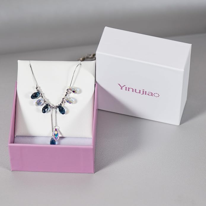925 Sterling Silver Handmade Crystals Rain Drop Tassel layered Pendant Boho necklace statement Chandelier shape Lobster Clasp Length Choker 18"+2" Ideal Gift for Women Ladies Dress accessories.