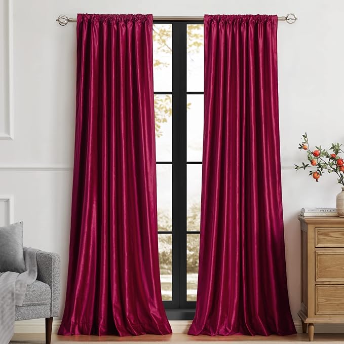 PRIMROSE Red Curtains 108 inch for Living Room Velvet Drapes Blackout Rod Pocket Back Tab Window Treatment Semi Room Darkening Decor Curtains for Bedroom Set of 2 Panels