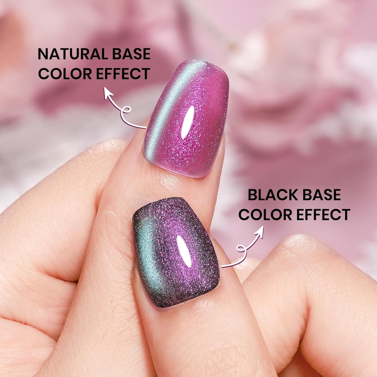 9D Cat Magnetic Eye Gel Nail Polish Holographic Pink Aurora CatEye Gel Polish Glitter Shimmer Reflective Effect with Magnet Soak Off Salon DIY at Home