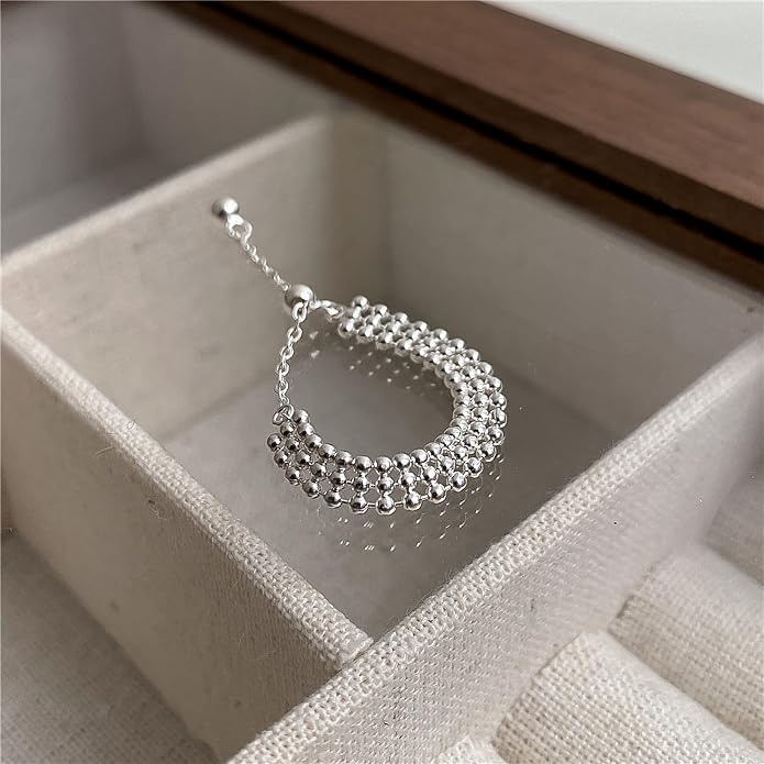 925 Sterling Silver Link Chain Fidget Rings with Dangle Bead Star for Women 14k Gold Plated Adjustable Sparkling Twist Rope Ring Stackable Line Finger Ring Jewelry Christmas Gifts for Mom