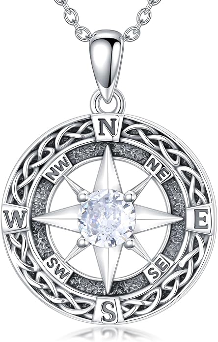 925 Sterling Silver Compass Pendant Necklace for Women Ladies Graduation Jewelry Gifts for Daughter Granddaughter