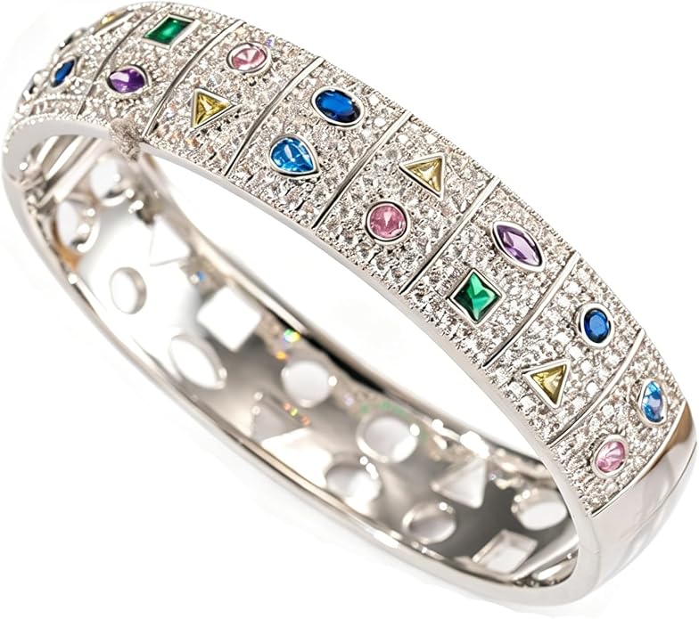Gold Silver Plated Inspirational Cuff Bangle Bracelets for Women, Multicolor Crystal Statement Jewelry with Gift Box, Encouraging Bracelet Gift for Her Birthday Christmas