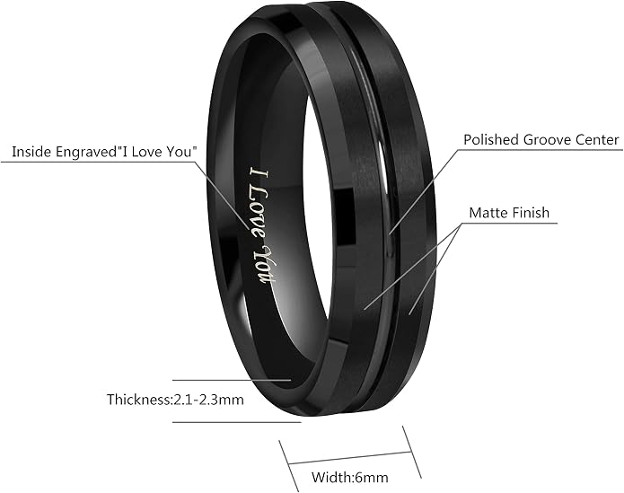 CROWNAL 10mm 8mm 6mm Tungsten Wedding Band Ring Engraved I Love You Men Women Polished Groove Matte Finish Beveled Edges Size 5 To 17