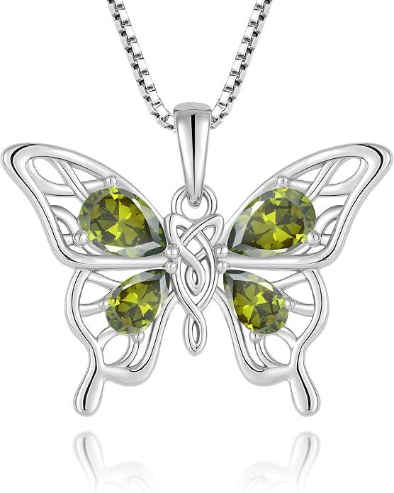 Butterfly Necklace 925 Sterling Silver Celtic Knot Pendant Teardrop Birthstone Twisted Jewelry for Women