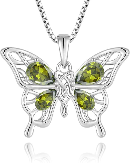 Butterfly Necklace 925 Sterling Silver Celtic Knot Pendant Teardrop Birthstone Twisted Jewelry for Women
