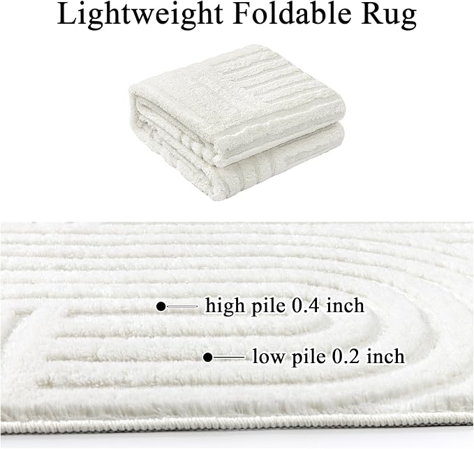 SHACOS Soft Cozy Fluffy Arch Pattern Runner Rugs 2x10 Cream White | High Low Pile Non Slip Washable Minimalist Area Rug Runner Modern Carpet for Living Room Bedroom Bathroom Hallway Kitchen