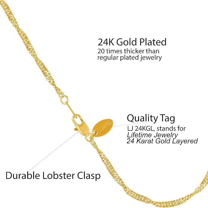 LIFETIME JEWELRY Womens Gold Anklet 24k Real Gold Plated 2mm Whisper Chain Ankle Bracelets