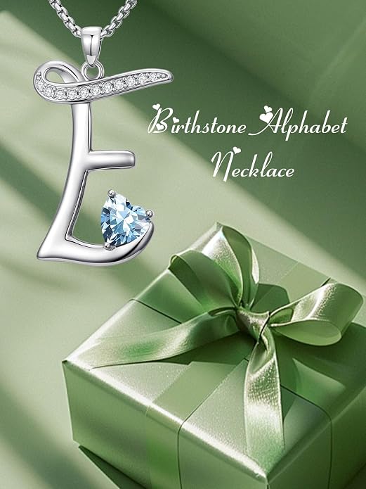 Birthday Gifts for Women Alphabet A to Z Initial Birthstone Pendant Necklaces for Women - 18k White Gold Plated Personalized Name Jewelry Anniversary Graduation Gifts for Wife Her Daughter Girlfriend(with Gift Box)