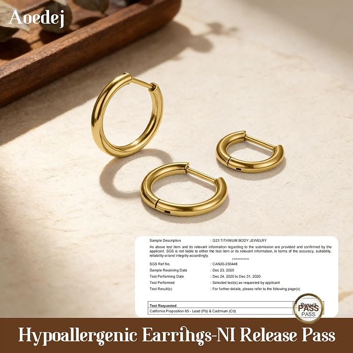 AOEDEJ G23 Titanium Hoop Earrings 18G Small Huggie Earrings Medical Grade Titanium Earring 8mm/10mm/12mm Cartilage Earring Hoop for Women Men Sensitive Ears