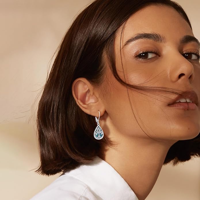 925 Sterling Silver Earrings Tree of Life/Cat/Animal/Turquoise/Moonstone Dangle Drop Earrings for Women Leverback Earring Hypoallergenic Jewelry Gifts