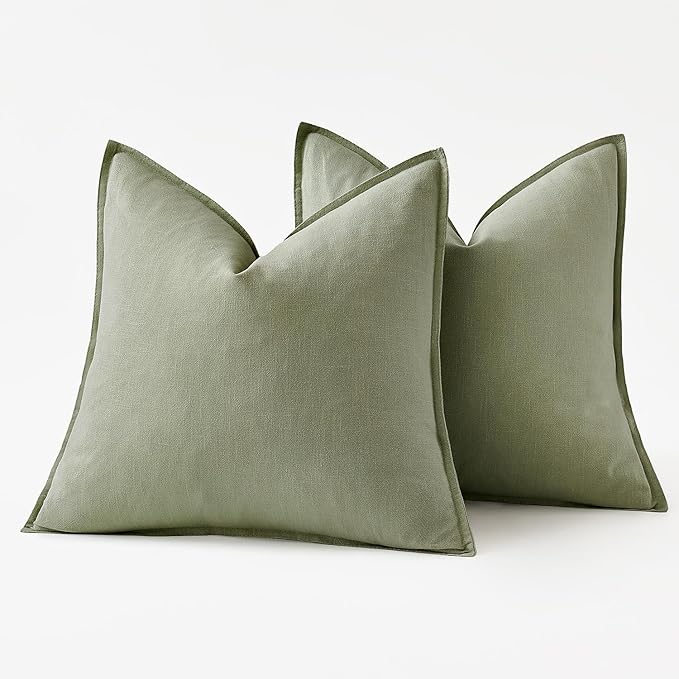 MIULEE Decorative Linen Pillow Covers 20x20 Inch Sage Green | Boho Farmhouse Neutral Couch Throw Pillows for Bed, Pack of 2 Accent Modern Pillowcases, Sofa Livingroom Home Decor
