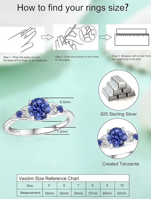 Celtic Knot Rings for Women 925 Sterling Silver Solitaire Ring Wedding Engagement Band Round Birthstone Jewelry Size 5-10