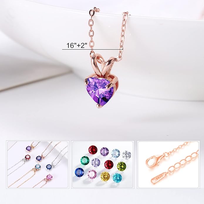 SMILEST Dainty Heart Birthstone Necklace for Women, 925 Sterling Silver Necklace Sparkling Heart Pendant, Anniversary Birthday Gifts for Women Mom Wife Daughter Girlfriend Grandma