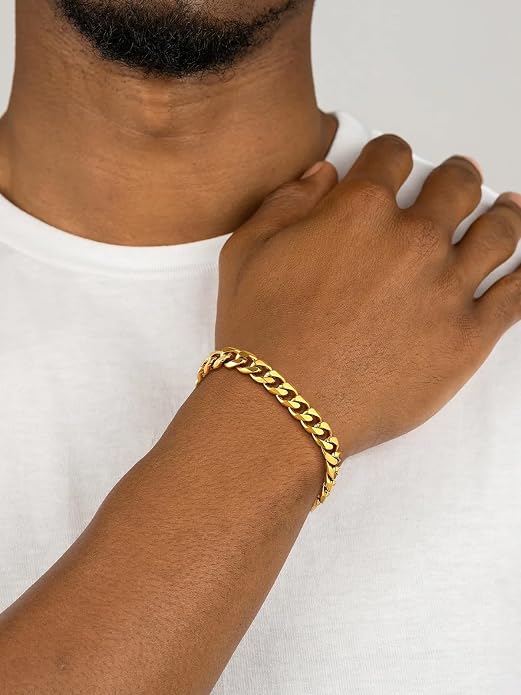 U7 Link Bracelets for Men, Cuban Link/Rope/Watch Band Solid Bracelet, Silver Black Gold Color Wrist Bracelet 3/6/9/12/15mm Width, 6.5/7.5/8.3 Inch Length, Hand Chain Jewelry for Mens Women