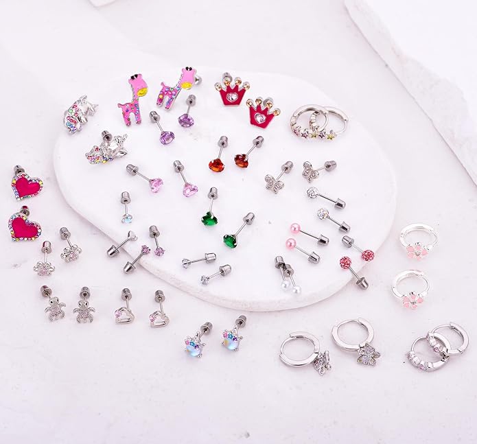 24 Pairs Stainless Steel Flat Back Earrings Set -Secure and Comfortable Screwback Earrings with Diverse Designs, Perfect for Multiple Piercings and Everyday Wear