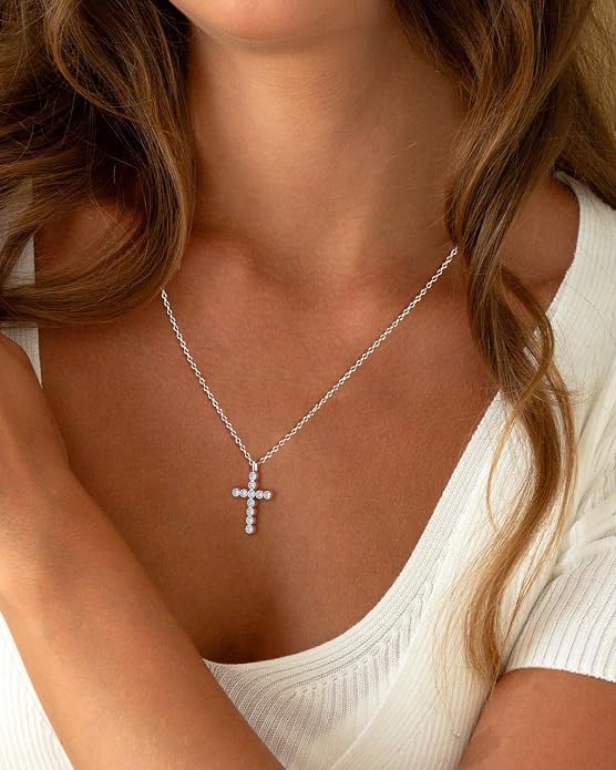 925 Sterling Silver 18 inch Birthstone Cross Pendant Necklace for Women Men