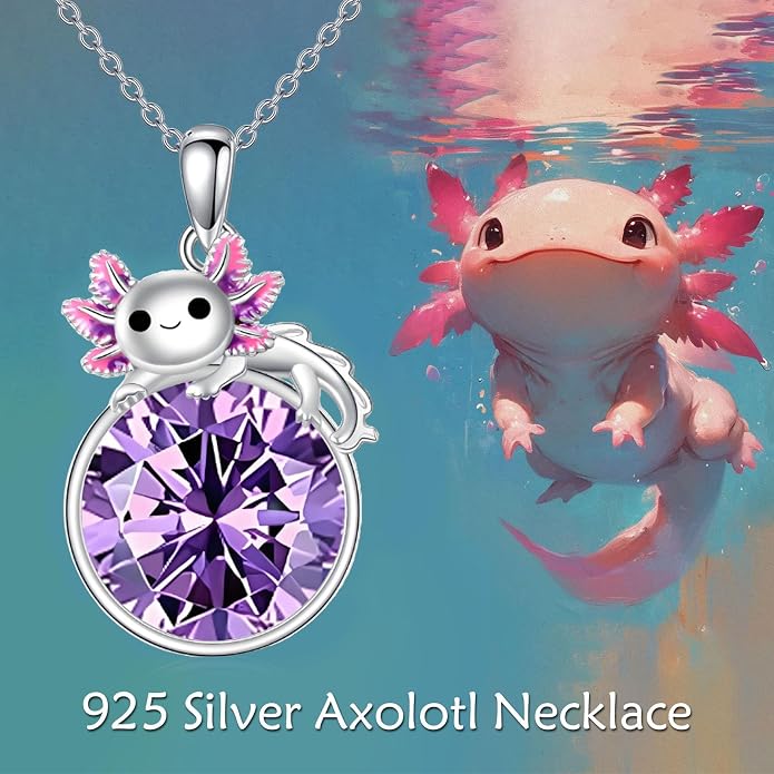 Birthstone Axolotl Necklace Sterling Silver Axolotl Pendant Cubic Zirconia Jewelry Birthday Gifts for Women Men