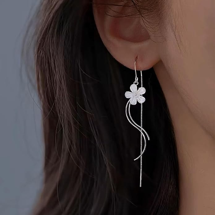 925 Sterling Silver Dainty Hard Wire Threader Dangle Earrings for Women 14k Gold Plated Tassel Threader Pull Through Long Half Hoop Earring Wedding Bridal Birthday Jewelry Gifts